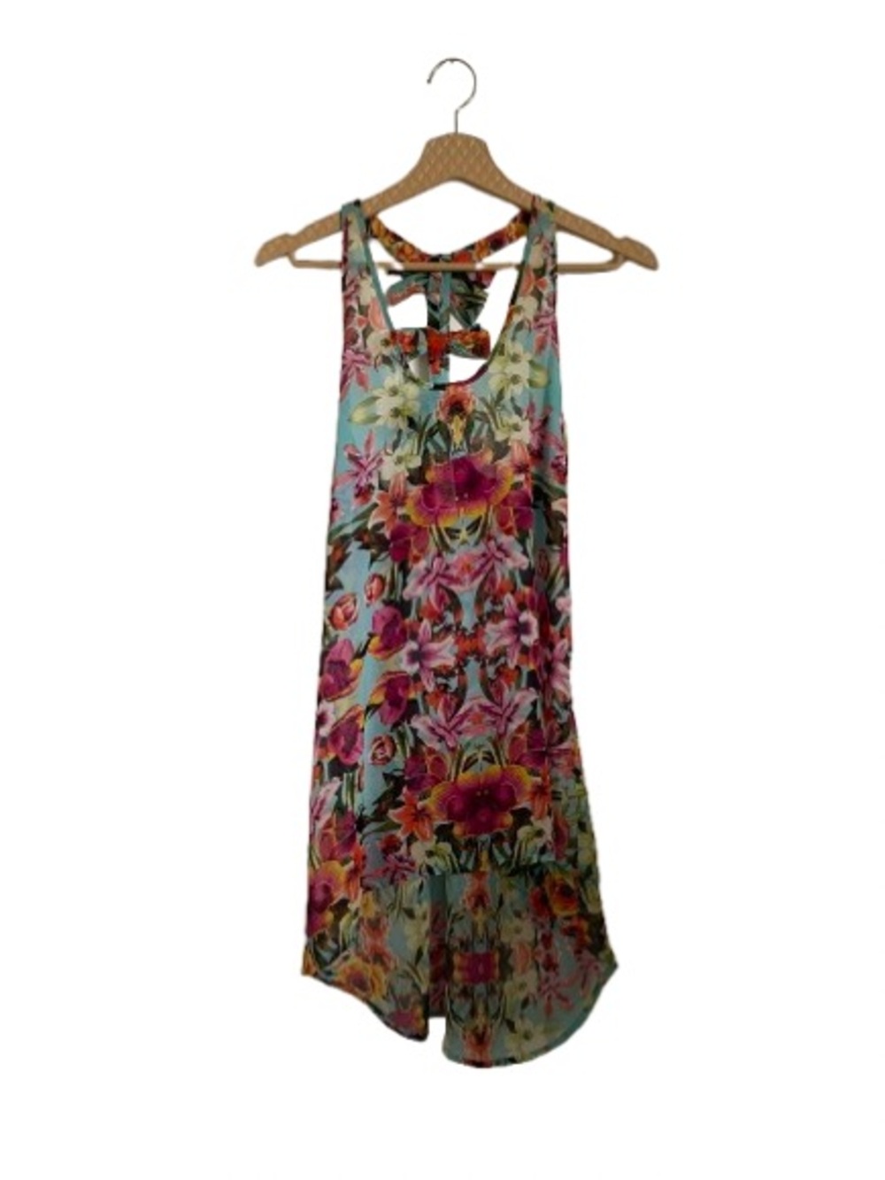 MIKEN | S Floral Tie-Back Tank Dress Cover-Up - Aqua & Pink
